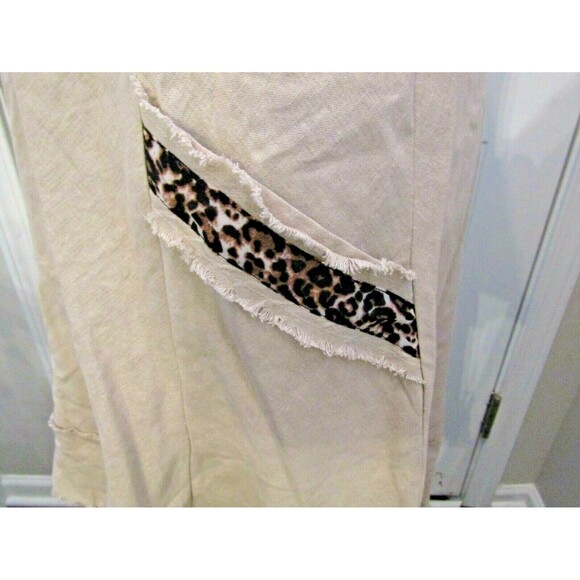 Roz & Ali Dress Khaki Linen Leopard Animal Print Trim Womens Size 16 - Picture 4 of 9